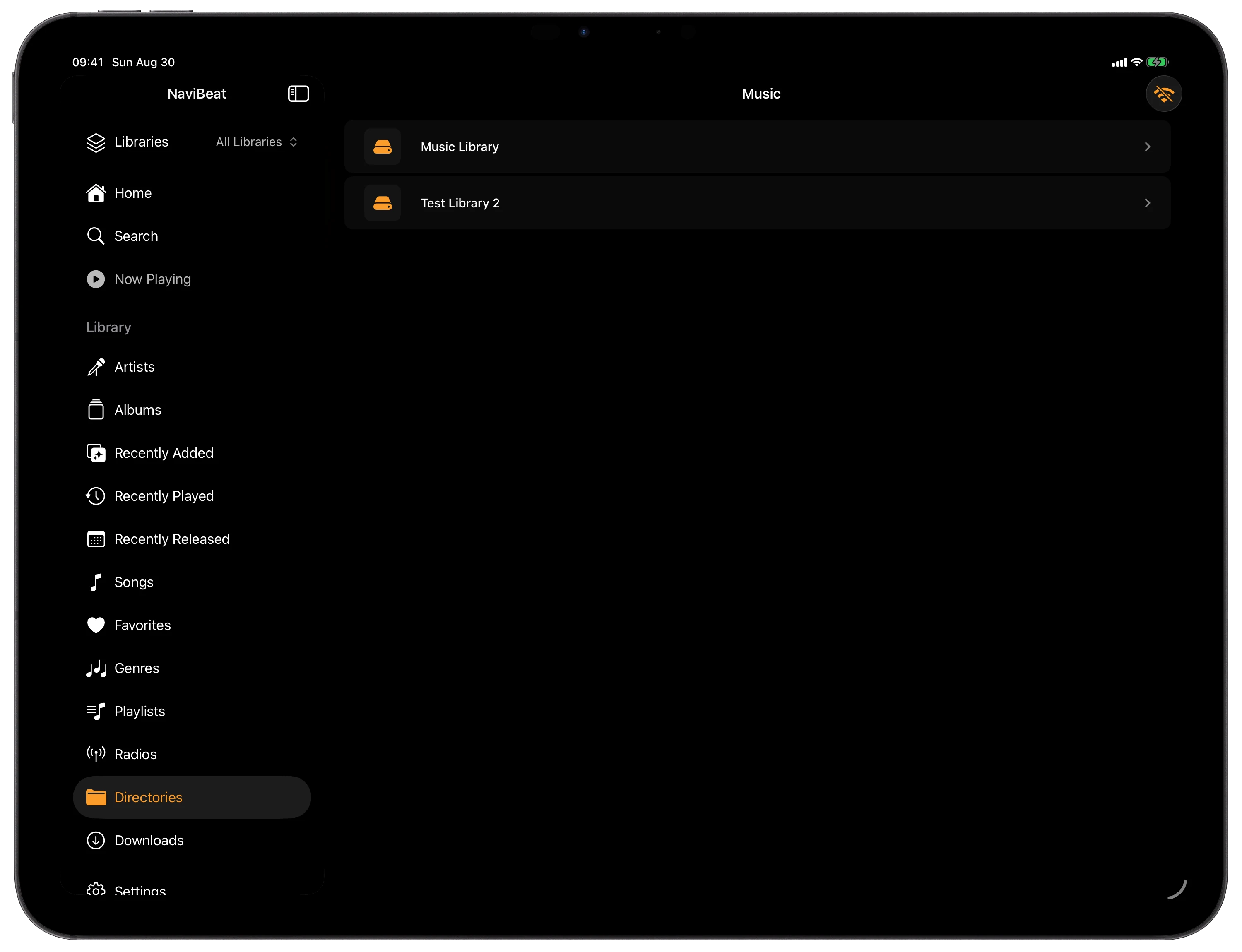 NaviBeat Directories browser on iPad