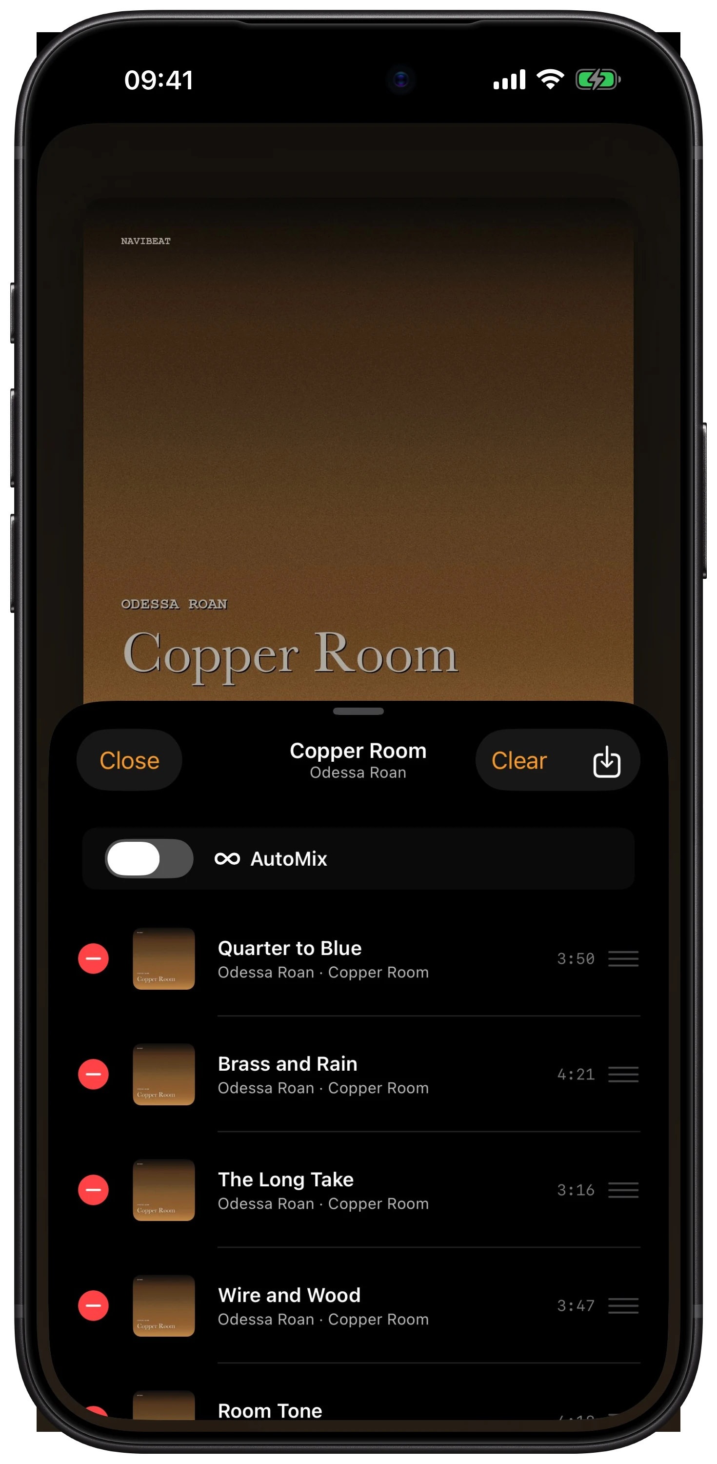 NaviBeat Up Next queue on iPhone showing the upcoming tracks