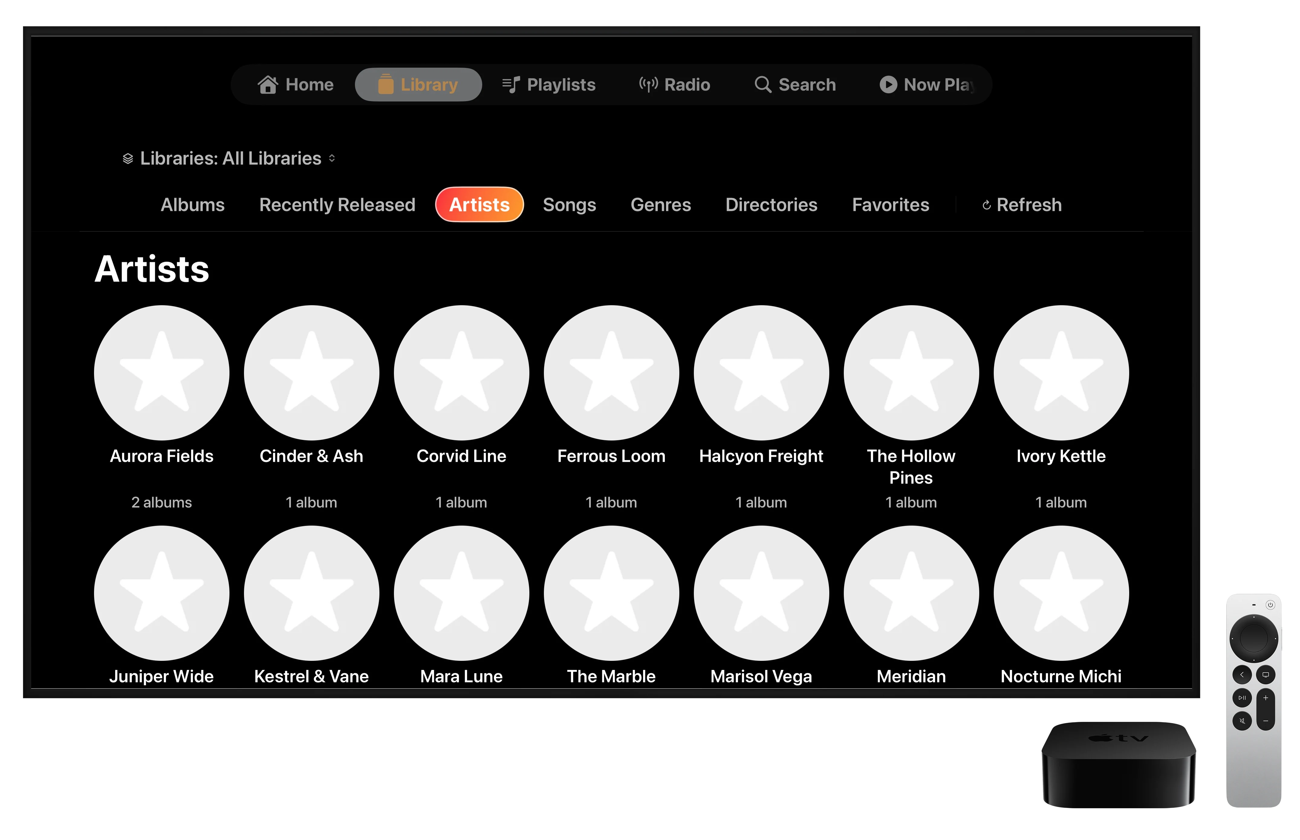 NaviBeat Artists list on Apple TV