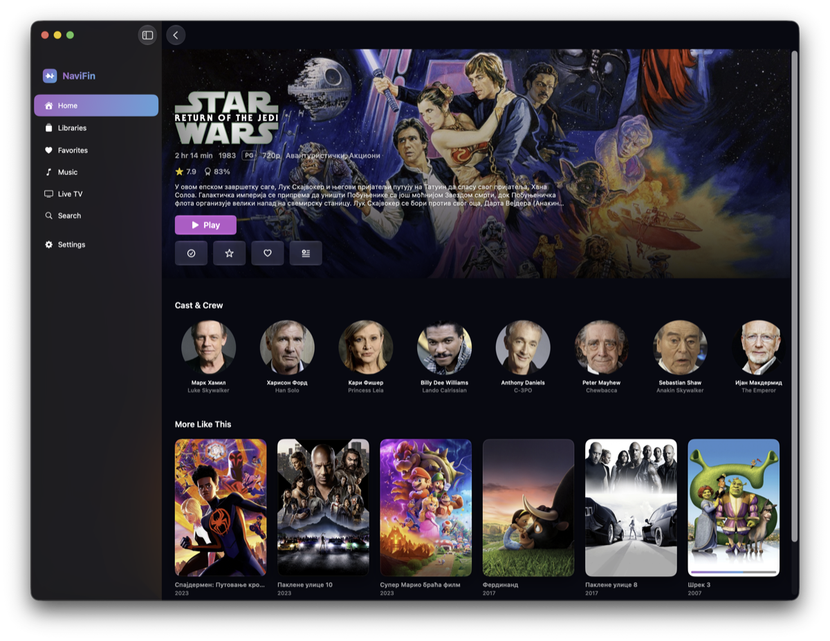 NaviFin cinematic movie detail page on Mac