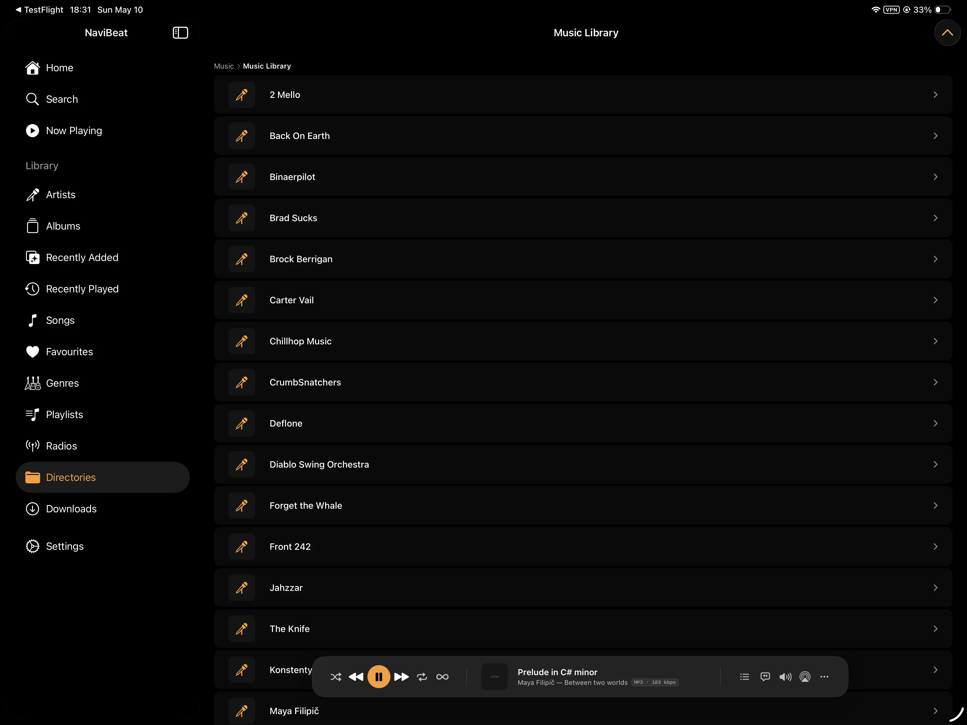 NaviBeat Directories browser on iPad