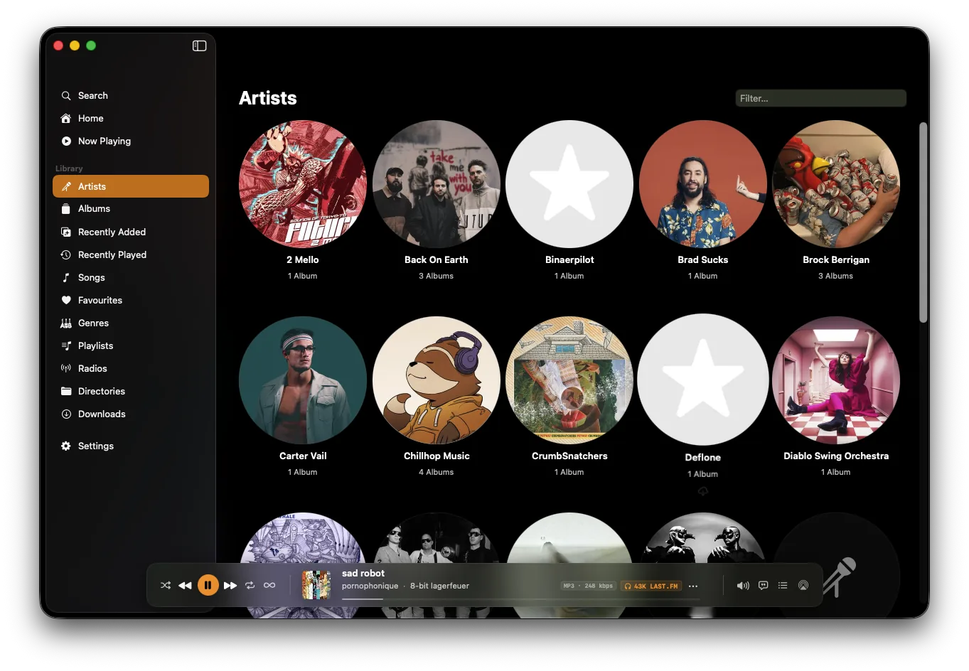 NaviBeat Artists list on Mac