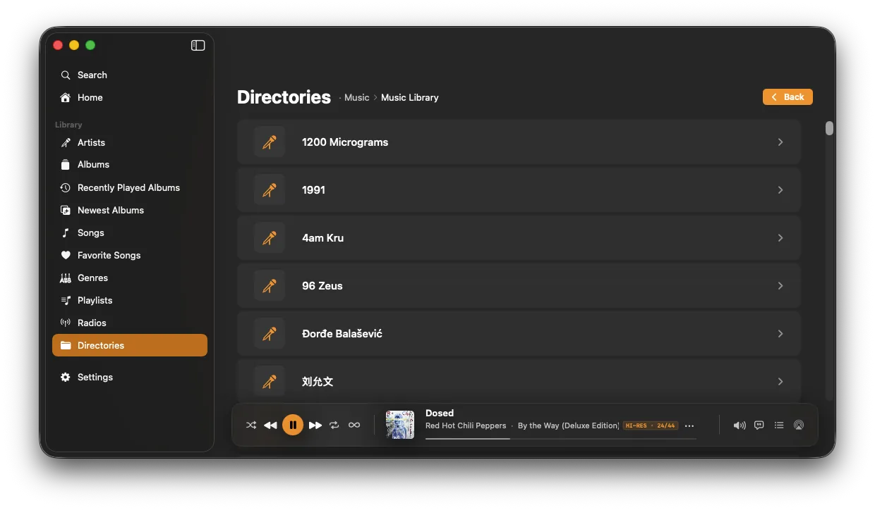 NaviBeat Directories browser on Mac