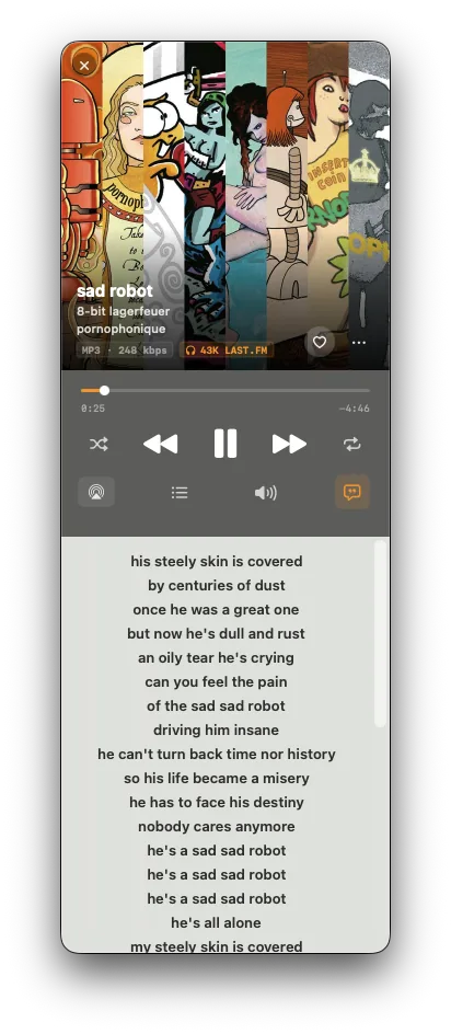 NaviBeat Mac Mini Player with time-synced lyrics