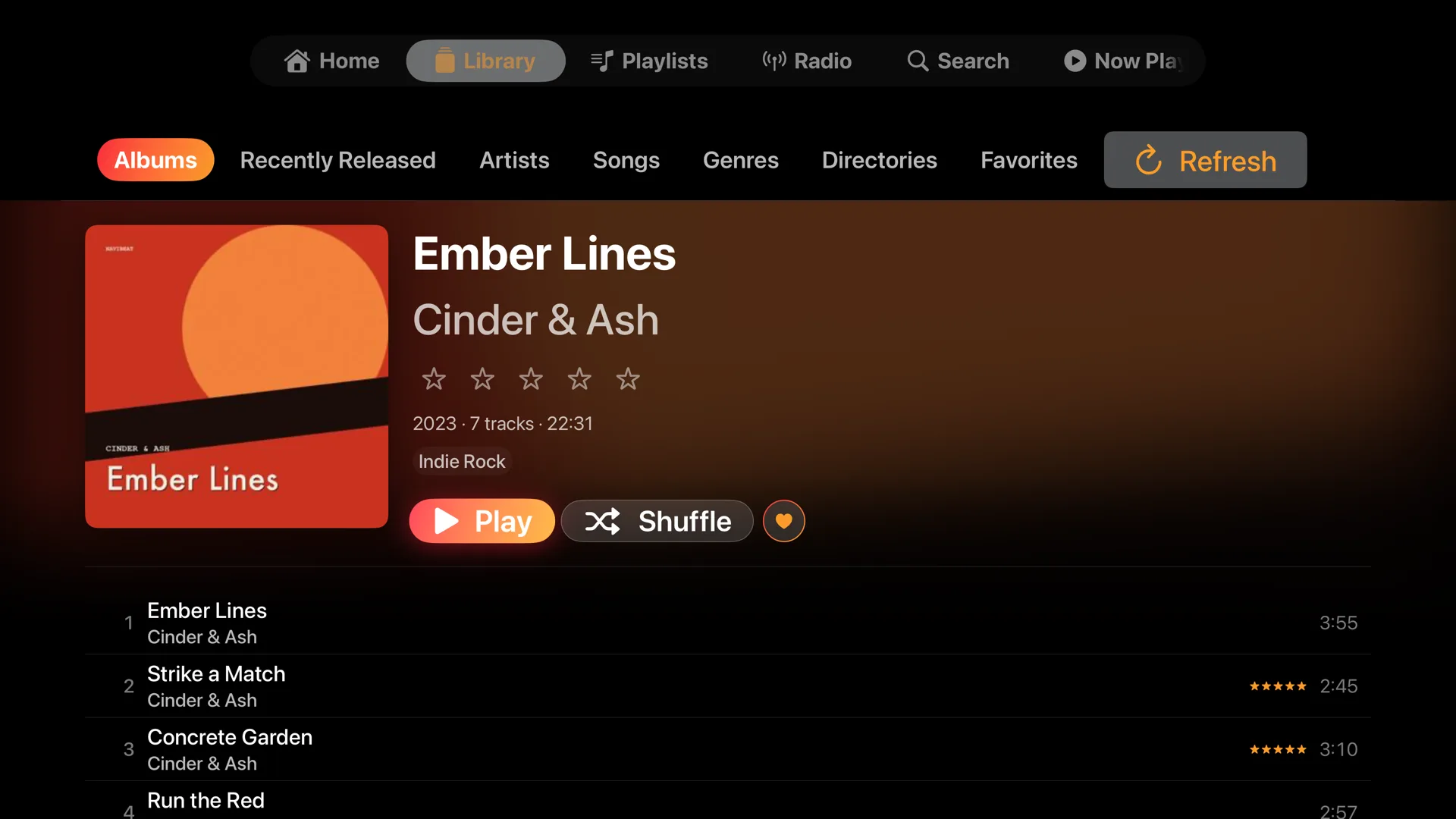 NaviBeat Album detail and track list on Apple TV